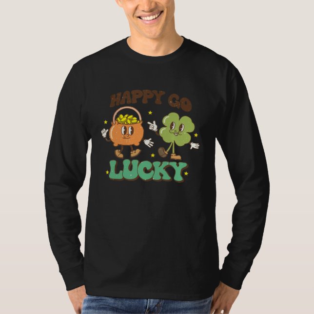 Camiseta Retro St Patrick s Day Happy Go Lucky Pot Of Gold  (Frente)