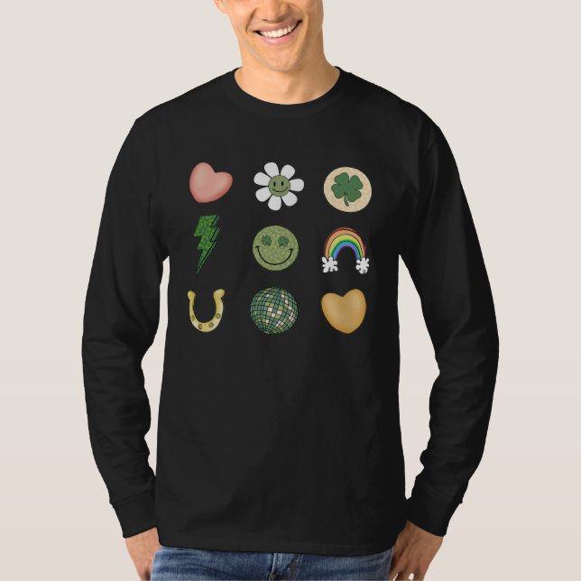 Camiseta Retro St Patricks Day Lucky Vibes Shamrock For Men (Frente)
