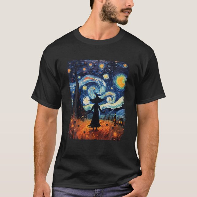 Camiseta Retro Starry Night Van Gogh Witeen Art Pa (Frente)