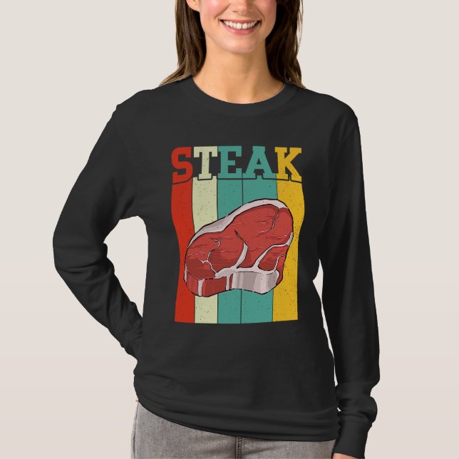 Camiseta Retro Steak Raw Steak Meat Food Beef Cow Grilling (Frente)