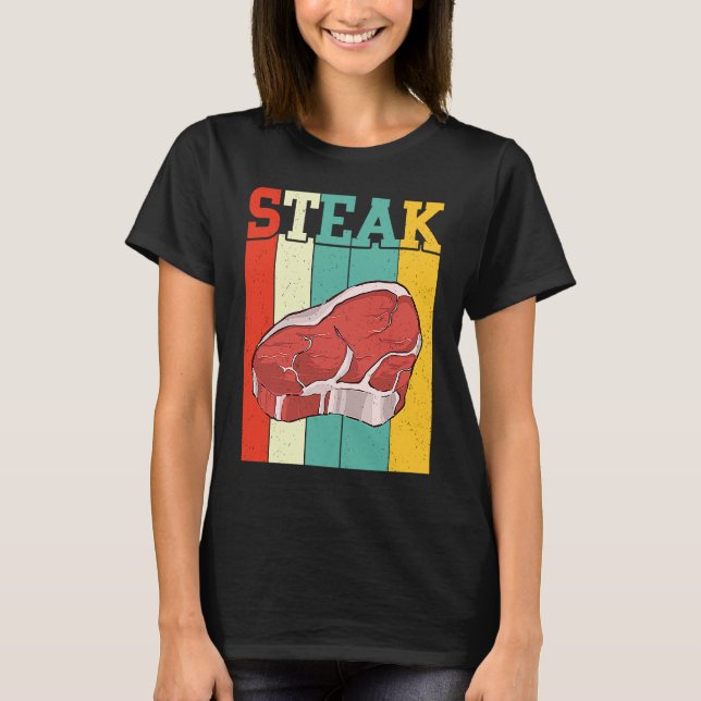 Camiseta Retro Steak Raw Steak Meat Food Beef Cow Grilling (Frente)
