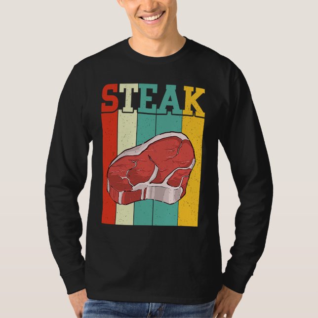Camiseta Retro Steak Raw Steak Meat Food Beef Cow Grilling (Frente)