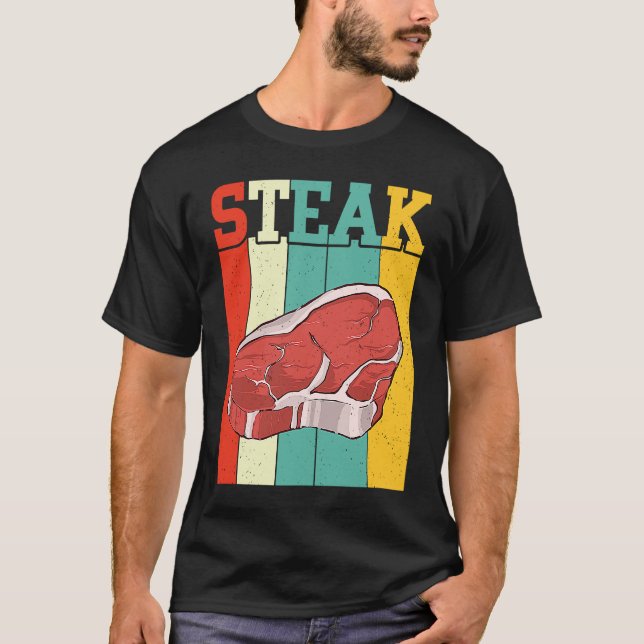 Camiseta Retro Steak Raw Steak Meat Food Beef Cow Grilling (Frente)