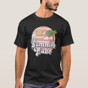 Camiseta Retro Summer Babe Vintage Palm Sunset Beach Grap