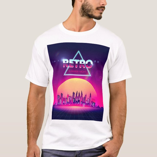 Camiseta "Retro Summer Night - Neon Cityscape with Vintage  (Frente)