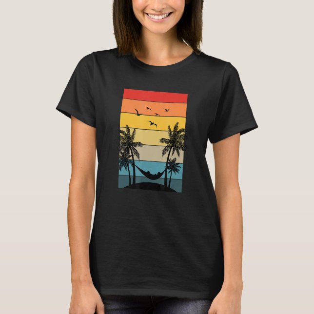 Camiseta Retro Summer Vibes Hammock Palm Trees Beach Tropic (Frente)