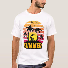 Camiseta Retro Summer Vibes - Pôr do Sol da Palmei