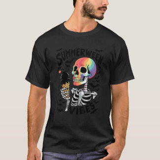 Camiseta Retro Summerween Vibes Skeleton Ice Cream Summer V