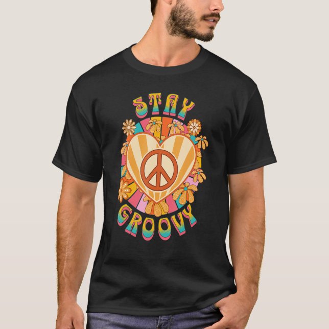 Camiseta Retro Sunflower Hippie Stay Groovy Positive Mind H (Frente)