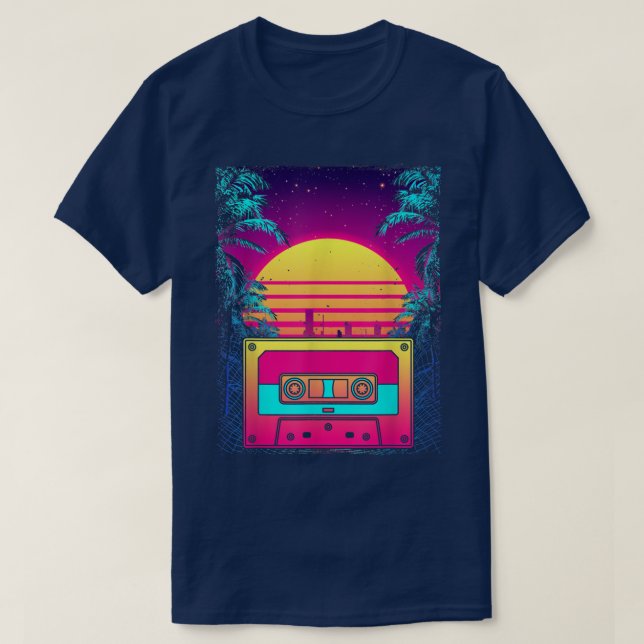 Camiseta Retro Sunset 80s Art Cassette Synthwave Vaporwave  (Frente do Design)
