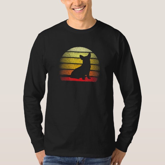 Camiseta Retro Sunset Cardigan Welsh Corgi Theme Design (Frente)