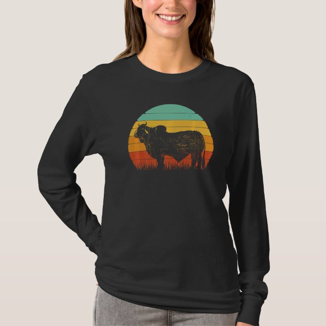 Camiseta Retro Sunset Cow Farmer Brahman Cattle (Frente)