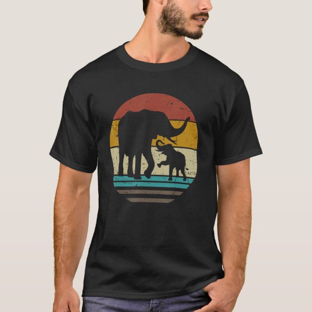 Camiseta Retro Sunset Elephants Mãe Zoólogo Bebê Bir (Frente)