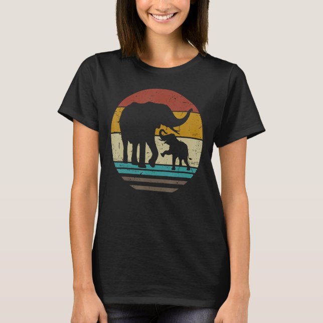 Camiseta Retro Sunset Elephants Mãe Zoólogo Bebê Bir (Frente)