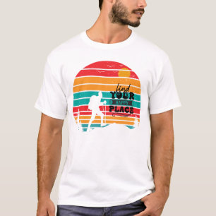 Camiseta Retro Sunset Encontre Seu Lugar Feliz Andando