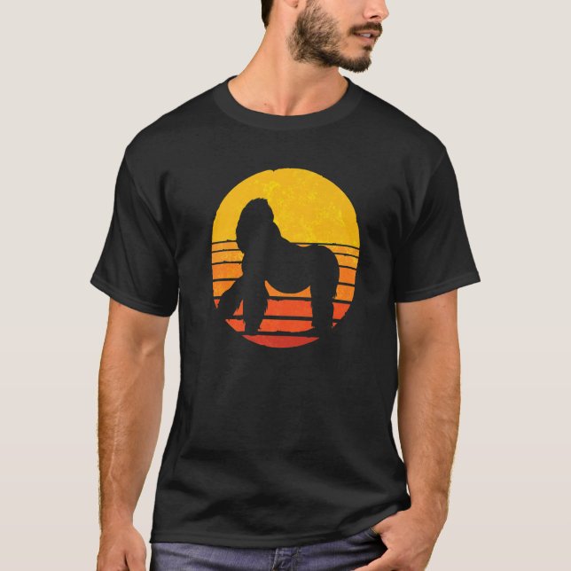 Camiseta Retro Sunset Gorilla Ape Monkey Animal Gorilla (Frente)