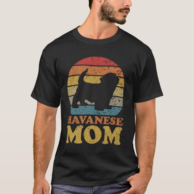 Camiseta Retro Sunset Havanese Dog Mãe T-Shirt (Frente)