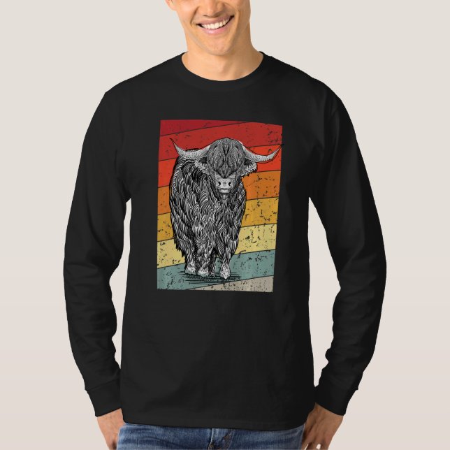 Camiseta Retro Sunset Highland Cows Women Girls Cow (Frente)