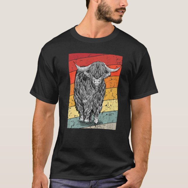 Camiseta Retro Sunset Highland Cows Women Girls Cow (Frente)