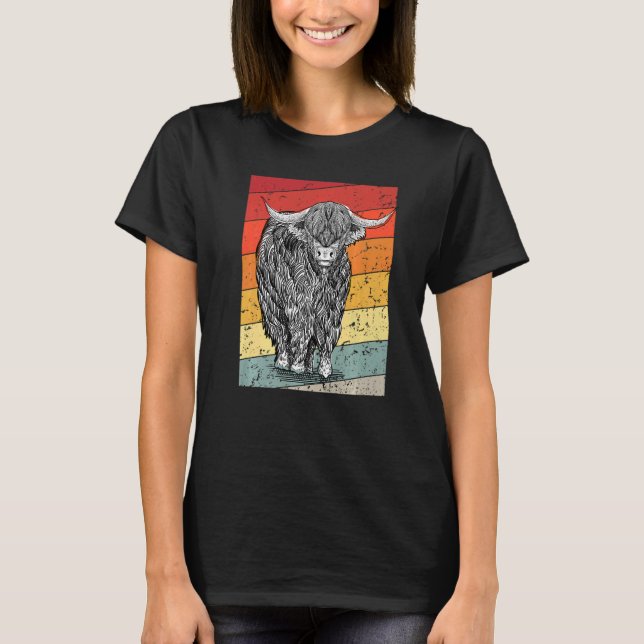 Camiseta Retro Sunset Highland Cows Women Girls Cow (Frente)