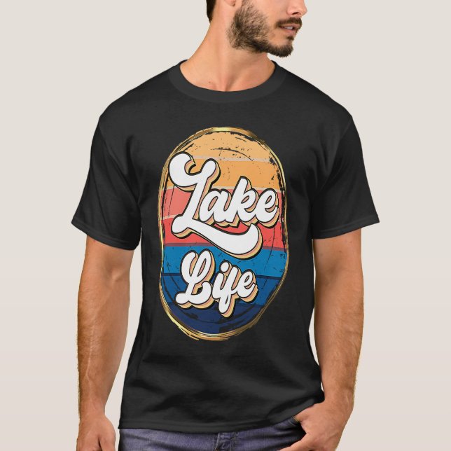 Camiseta Retro Sunset Lake Life Men & Women Loves Camping S (Frente)