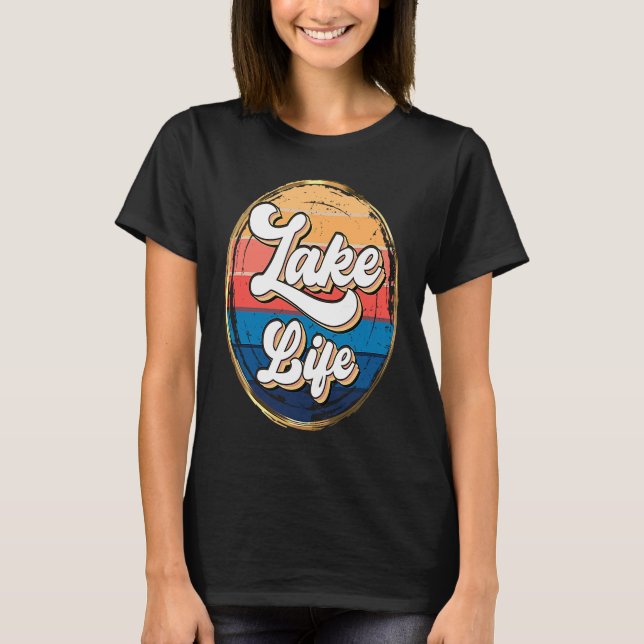 Camiseta Retro Sunset Lake Life Men & Women Loves Camping S (Frente)