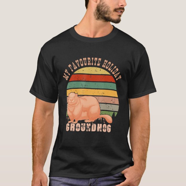 Camiseta Retro Sunset Meu Groundhog de Férias Favorito Dia  (Frente)
