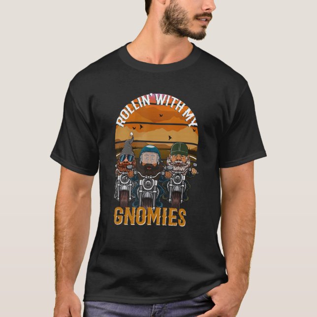 Camiseta Retro Sunset Motorcycle Club Rollin' Com Meu Gnomi (Frente)