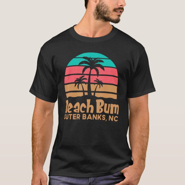 Camiseta Retro Sunset Obx Beach Bum Outter Banks North Caro (Frente)