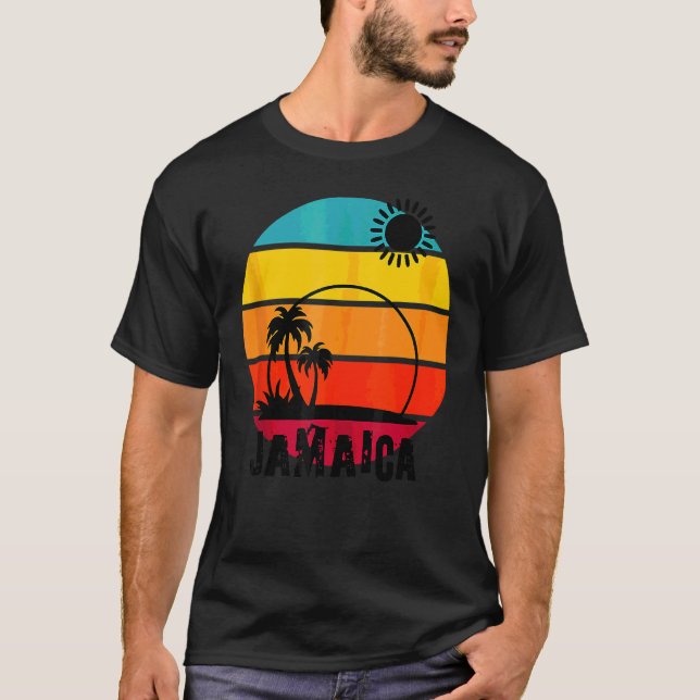 Camiseta Retro Sunset Palm Trees Beach Cruise Summer Jamaic (Frente)