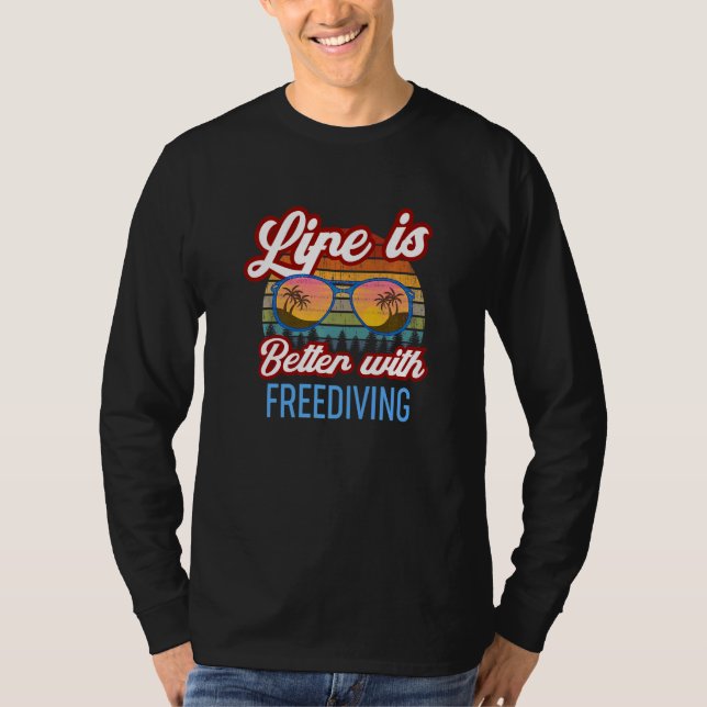Camiseta Retro Sunset Slogan   With Freediving (Frente)