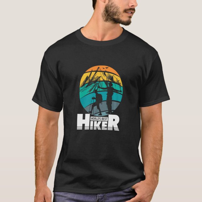 Camiseta Retro Sunset Words Best Hiker Mountain Outdoor Hi (Frente)