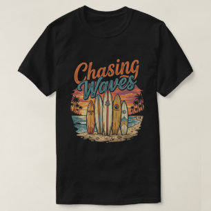 Camiseta Retro Surf Praia Árvore Pranchas de Surf Perseguin