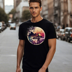 Camiseta Retro Surfer Sunset Beach Masculino