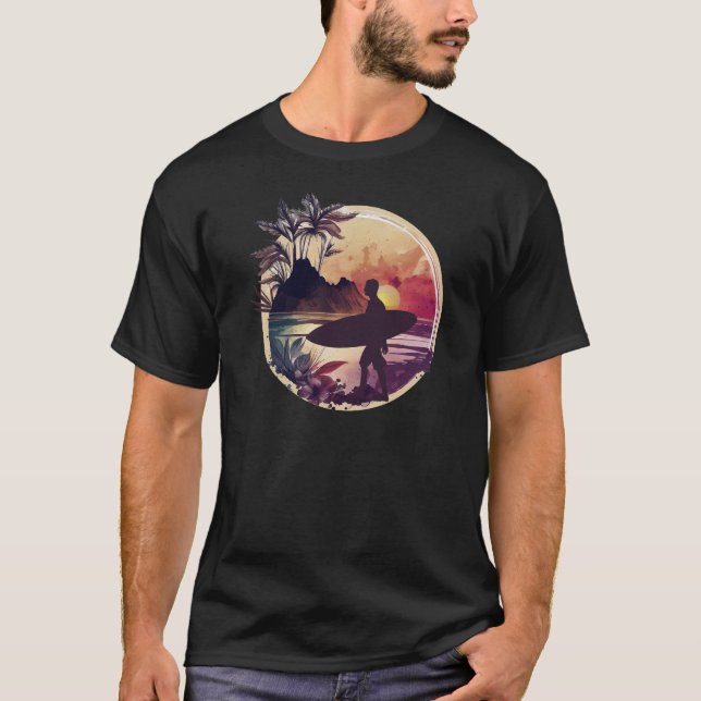 Camiseta Retro Surfer Sunset Beach Men (Frente)