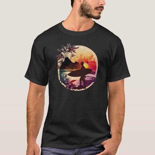 Camiseta Retro Surfer Sunset Beach Men (Frente)