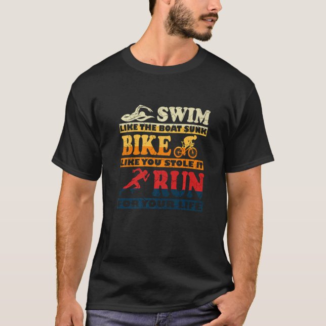 Camiseta Retro Swim Bike Run Triathlon Athletic Sport Men W (Frente)