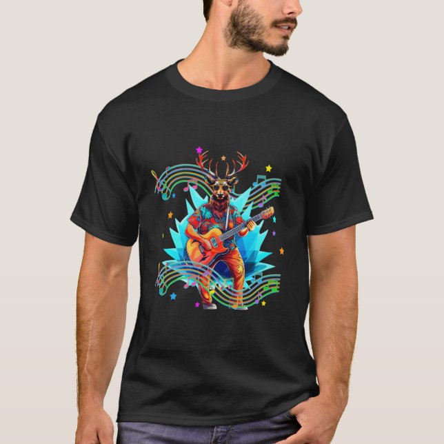 Camiseta Retro Synthwave - Leitor de Guitarista - Nota sobr (Frente)