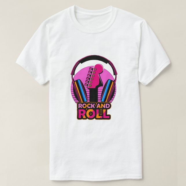 Camiseta Retro Synthwave Rock and Roll Guitar (Frente do Design)
