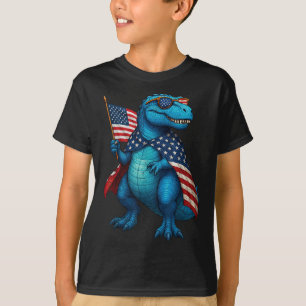 Camiseta Retro T Rex Dinosaur 4 De Julho American Flag Usa