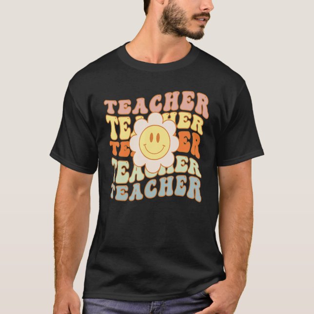Camiseta Retro Teacher Daisy Colorful Elementary School Cut (Frente)