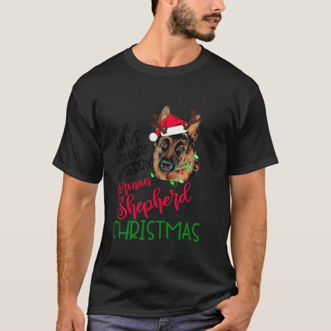 Camiseta Retro Tenha Sua Feliz German shepherd Christma (Frente)