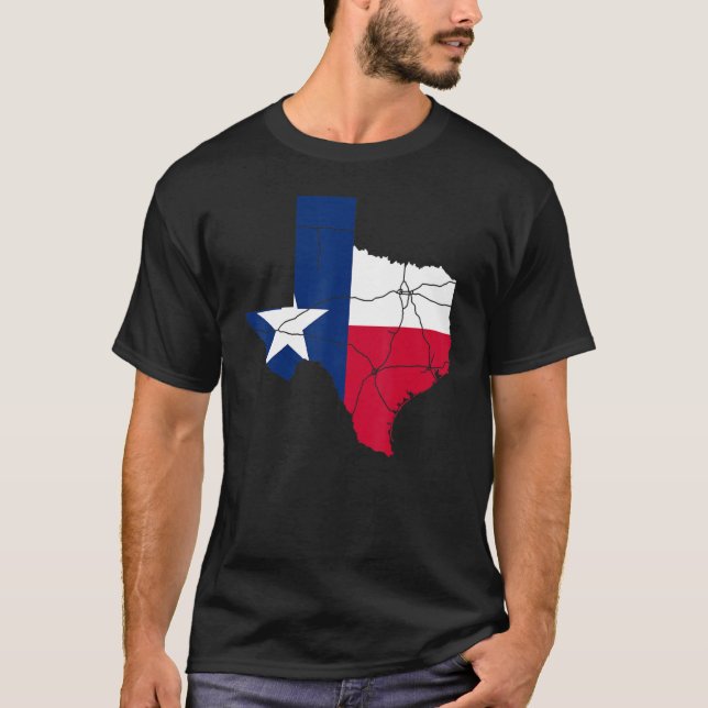 Camiseta Retro Texas Sinalizador do Google Mapa América Mul (Frente)
