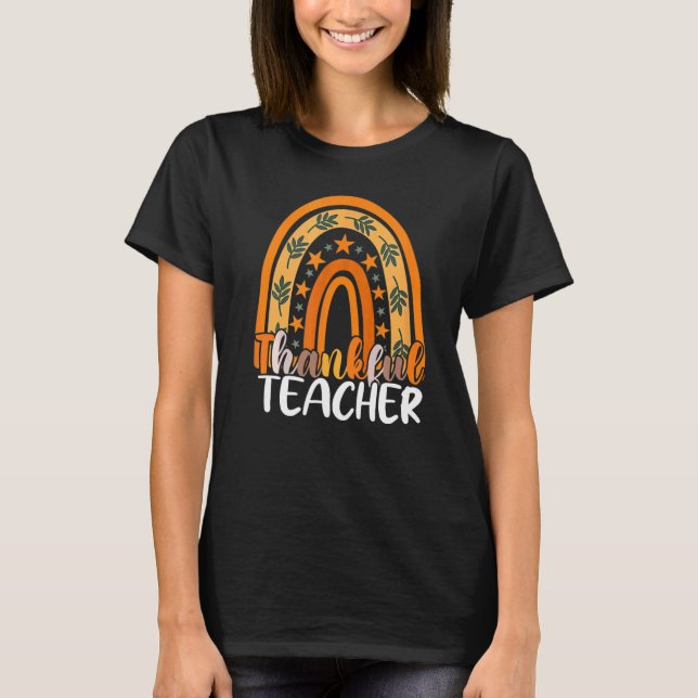 Camiseta Retro Thanksgiving Teacher Thankful Teacher Rainbo (Frente)