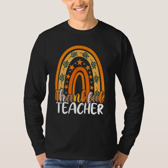 Camiseta Retro Thanksgiving Teacher Thankful Teacher Rainbo (Frente)