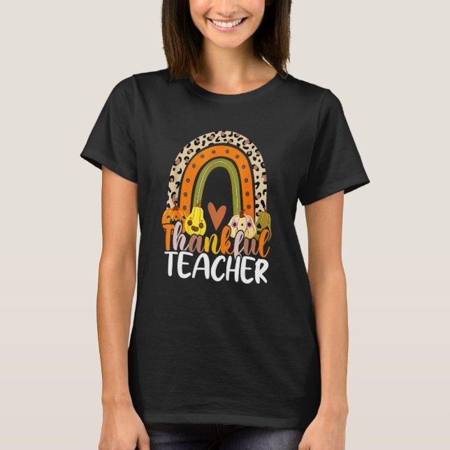 Camiseta Retro Thanksgiving Teacher Thankful Teacher Rainbo (Frente)