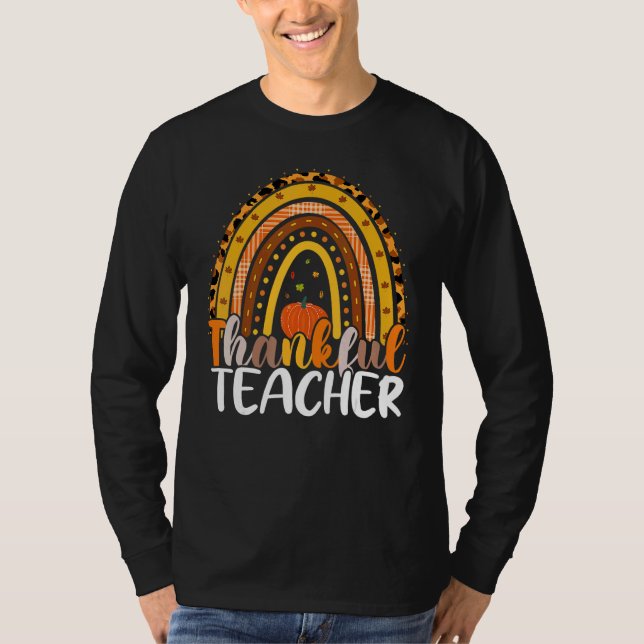 Camiseta Retro Thanksgiving Teacher Thankful Teacher Rainbo (Frente)