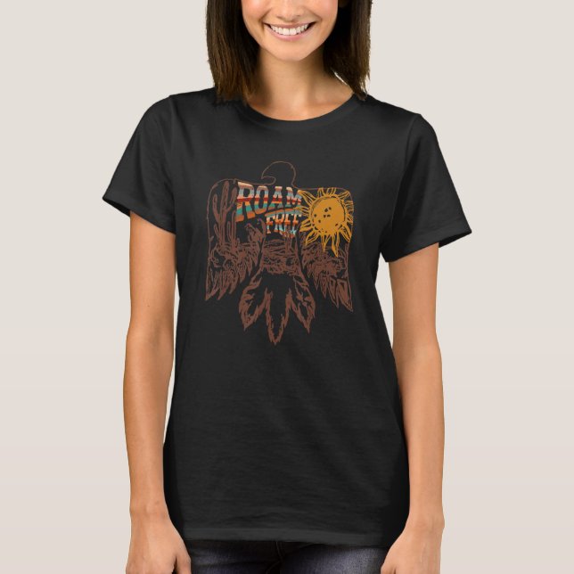 Camiseta Retro Thunderbird Desert Cactus Roam Free Western (Frente)