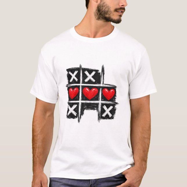 Camiseta Retro Tic Tac Toe Hearts Valentine's Day Game Art (Frente)