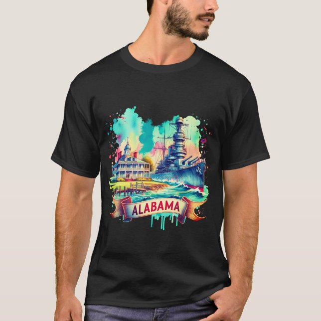Camiseta Retro Travel Map US States Alabama USA State Map (Frente)